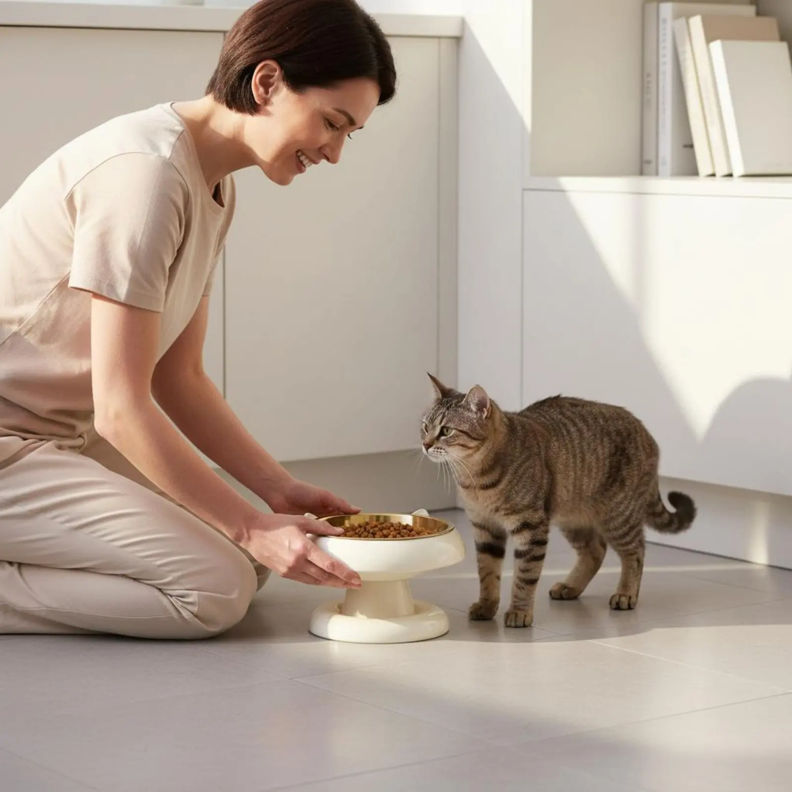 

Stainless Steel Feline Feeder Anti-Tip Raised Feline Bowl Elevated Pet Bowls Sturdy Dishwasher Safe for Adult Cats