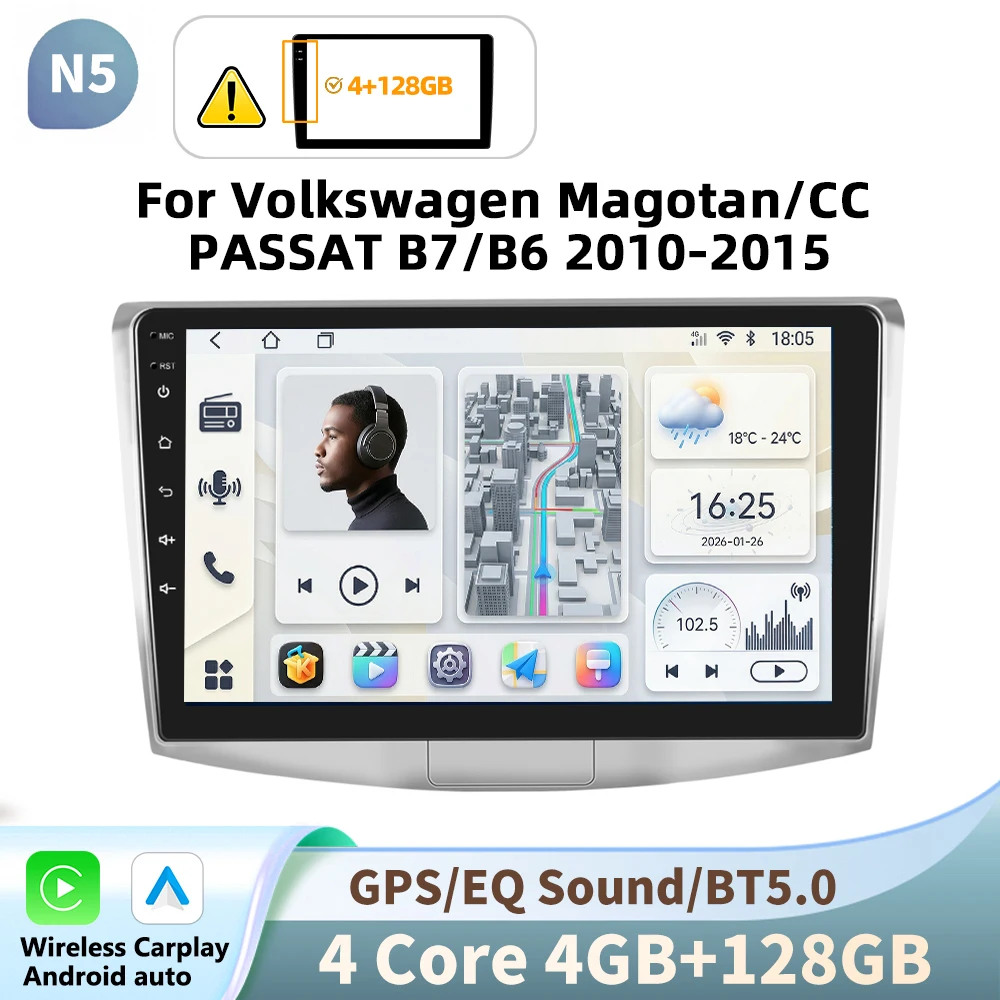 Podofo 10 inch Android autoradio voor Volkswagen Magotan/CC PASSAT B7/B6 2010-2015 als multimediaspeler, videospeler en GPS-navigatie 2din