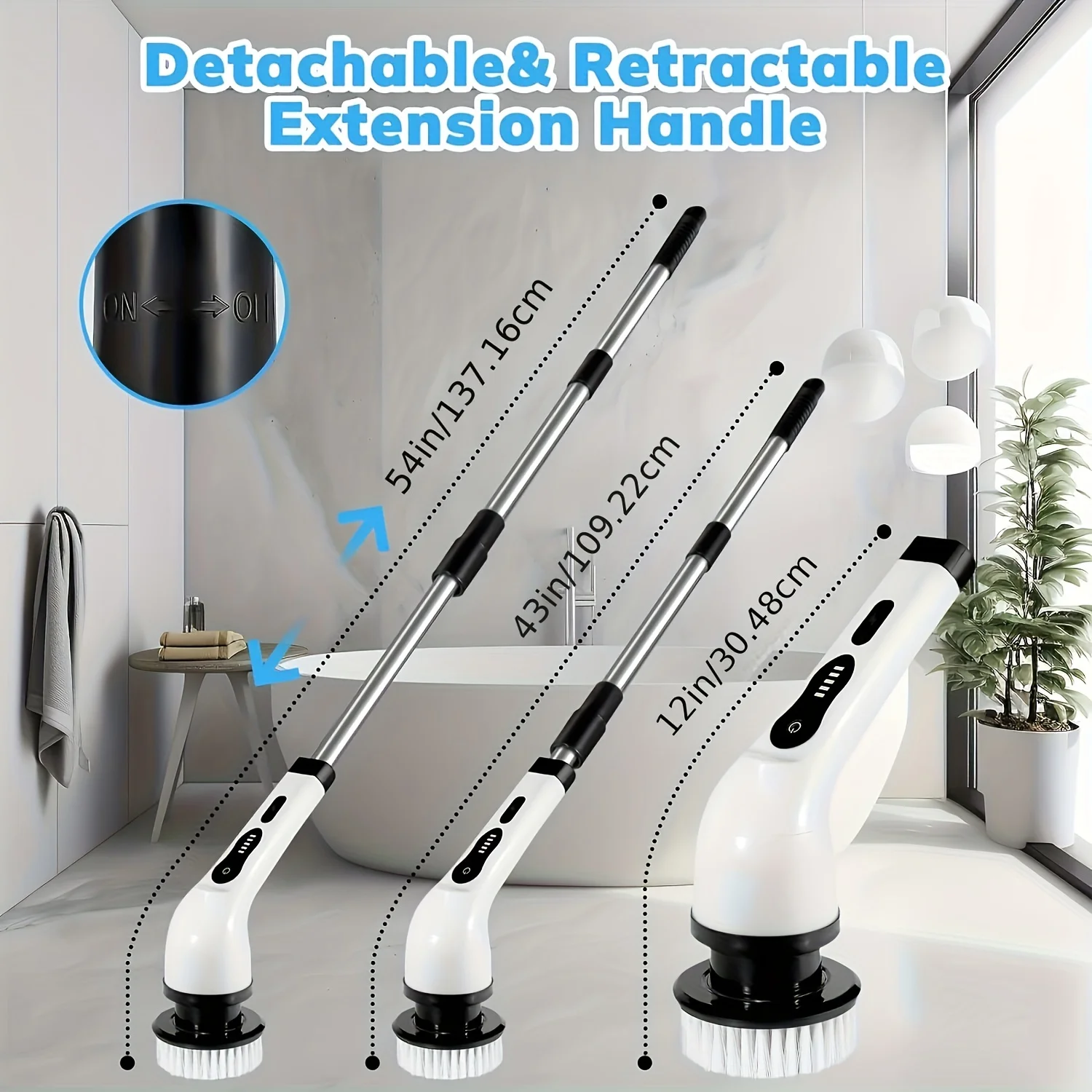 Electric Cleaning Brush 2-gear Electric Rotary Floor Scrubber Wireless Cordless 360 Adjust Extension Handle Home Cleaning Tools