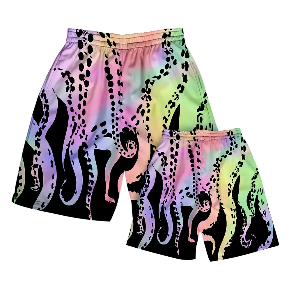 New Summer Men's and Women's Swimming Basketball Outdoor Sports Fitness Leisure Beach Seabed Animal Print Loose Shorts Custom