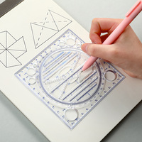 1/2pcs Multi-Functional Geometry Drawing Ruler, Transparent Protractor, Rotatable Ruler, 3D Scale Ruler for Drafting