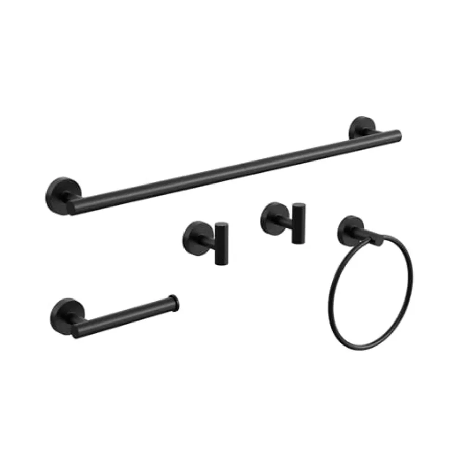 

Matte Black Bathroom Hardware Accessories Set 5 Pcs SUS304 Stainless Steel Towel Rack and Toilet Paper Holder Set 26 Inch Towel