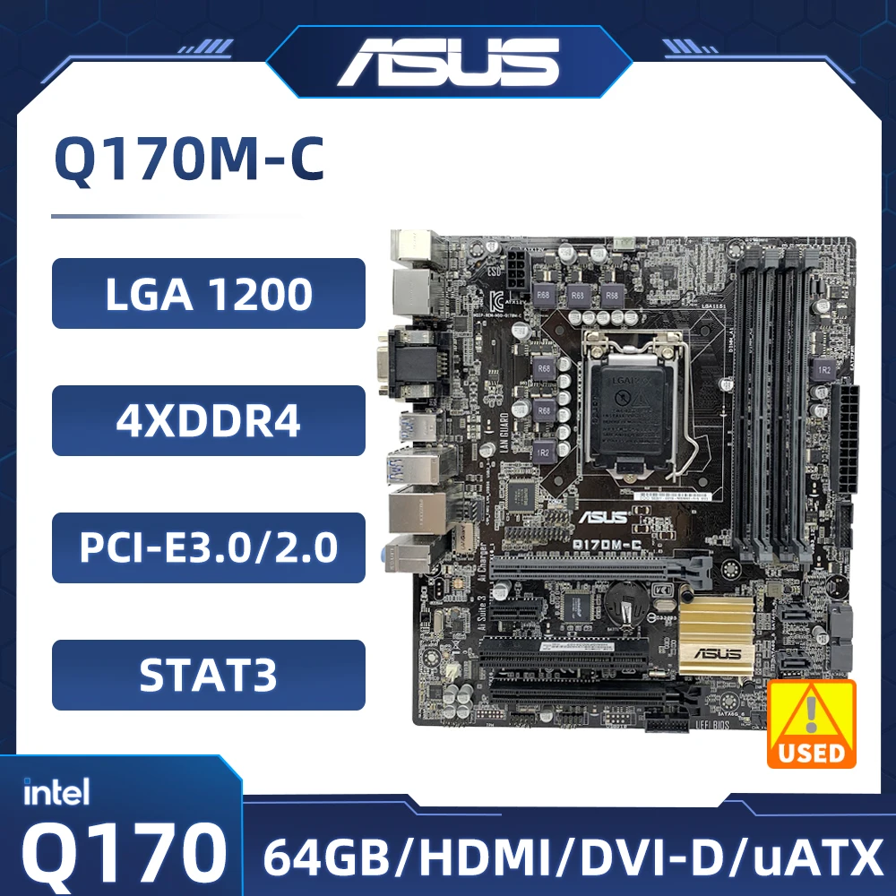 Asus Q170M-C Motherboard LGA 1151 Intel Q170 4×DDR4 64GB support i3-6100 i3-7300 i5-6500 i7-6700 G4560 i7-7700 cpu M.2Micro ATX