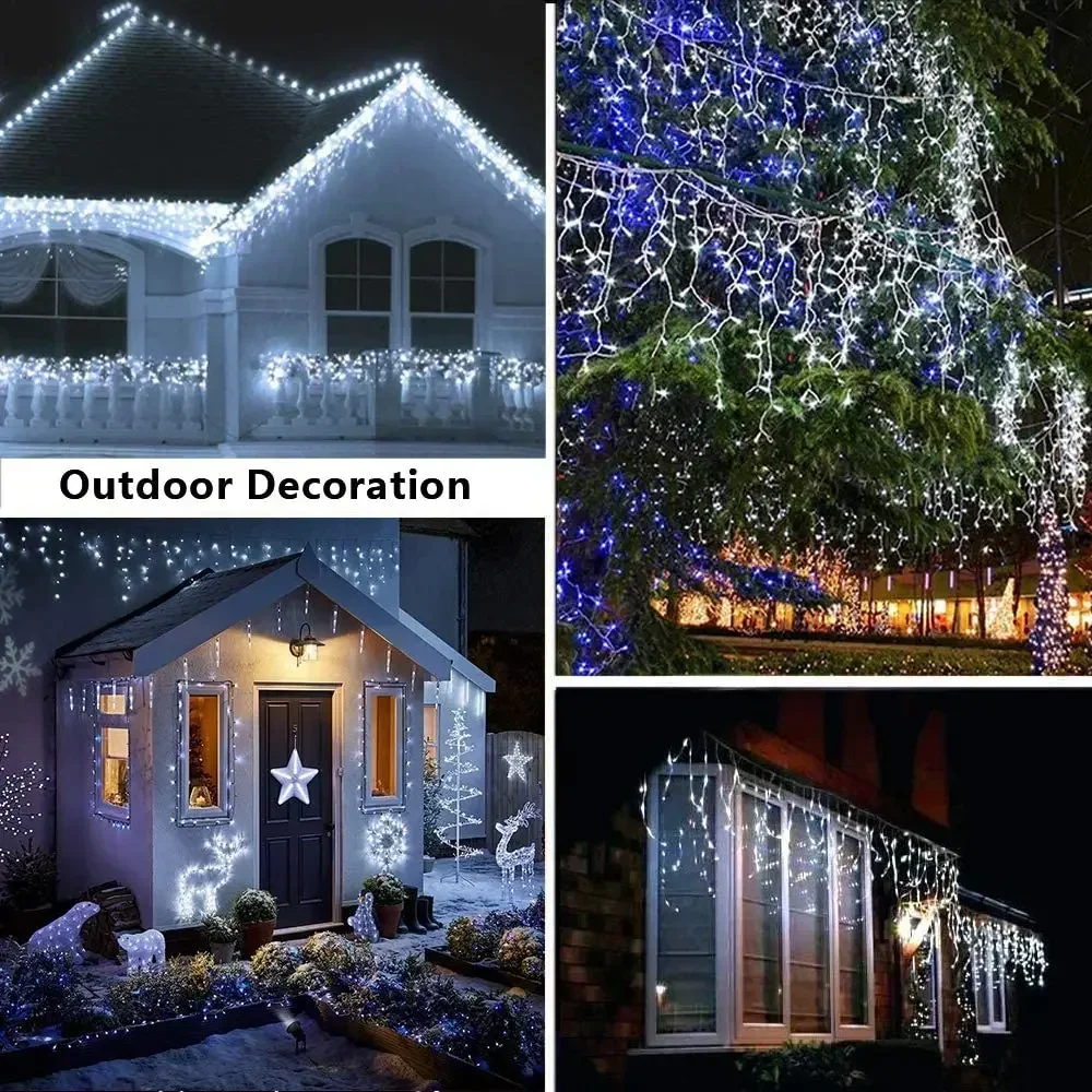 Decorações de natal para casa ao ar livre led cortina sincelo luz da corda rua guirlanda na casa inverno 3m-35m decoração de ano novo