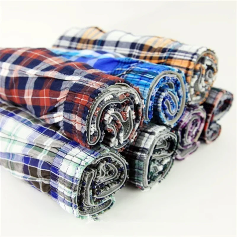 4PCS Cotton Men's Boxer Breathable Comfortable Men's Panties Home Leisure Loose Men's Underwear Striped Plaid Aloo Pants Shorts