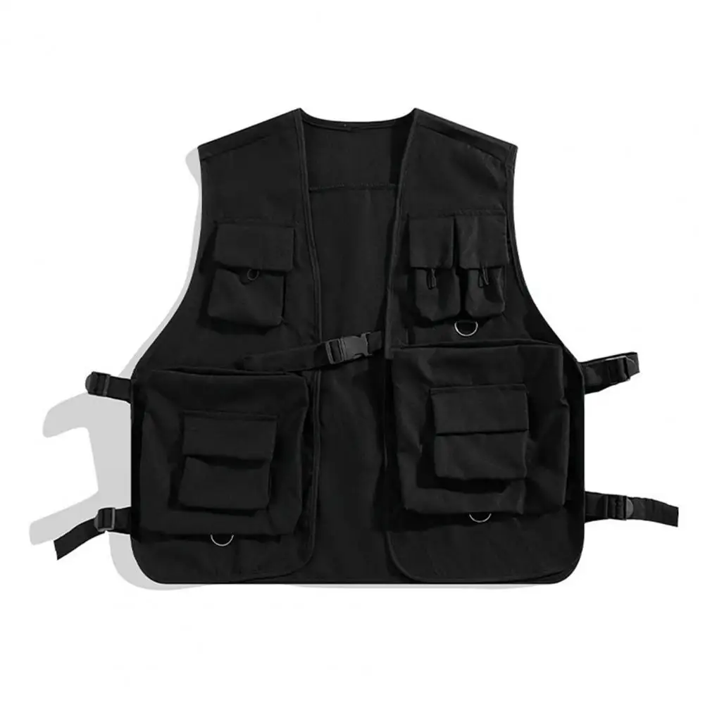 Men Sleeveless Jacket Men's V-neck Cargo Waistcoat with Multi Pockets Sleeveless Solid Color Vest Coat for Casual Outwear Men