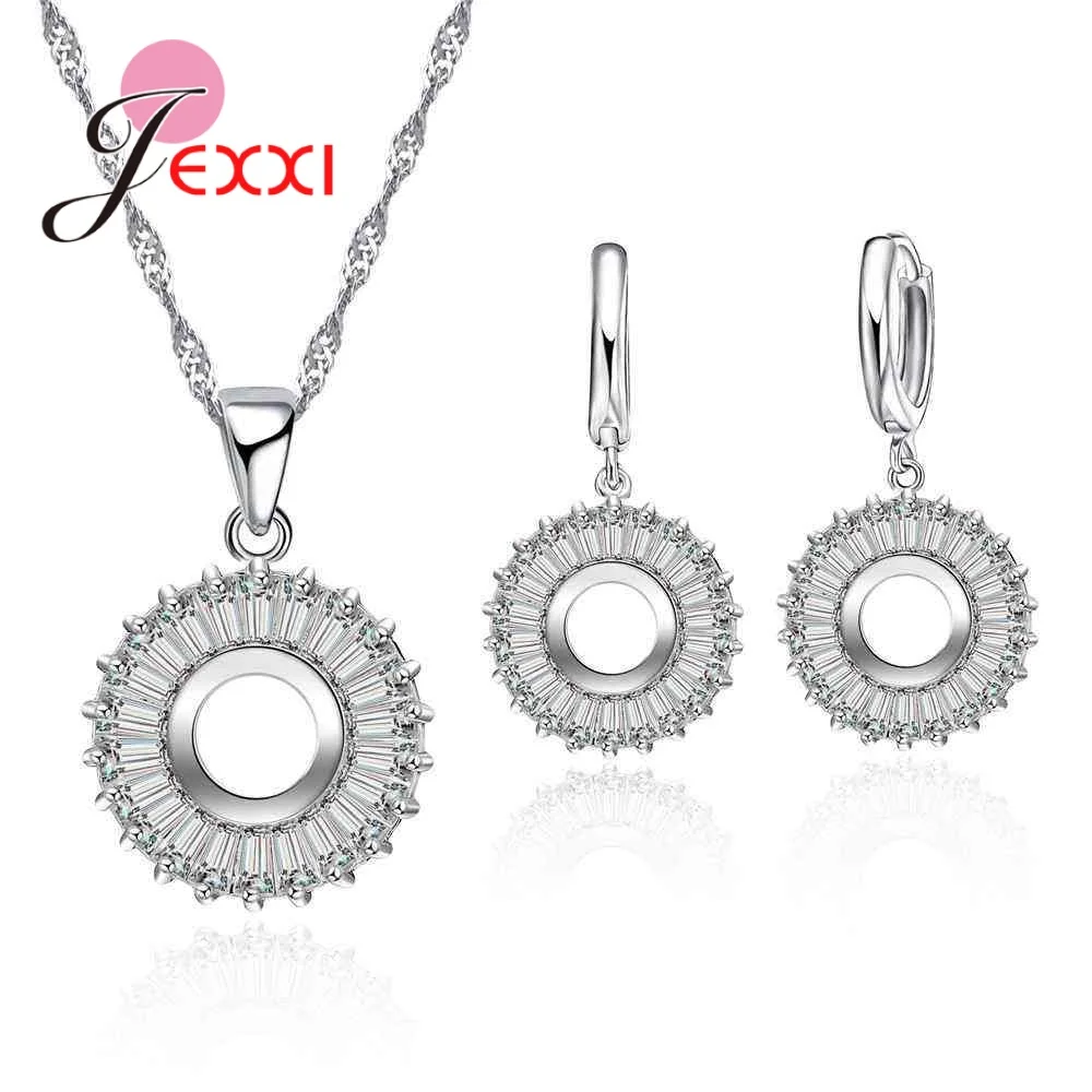 Fast Shipping Anniversary Engagement Wedding Jewelry Sets Elegant 925 Sterling Silver  Earrings Pendant Bridal Jewelry Set