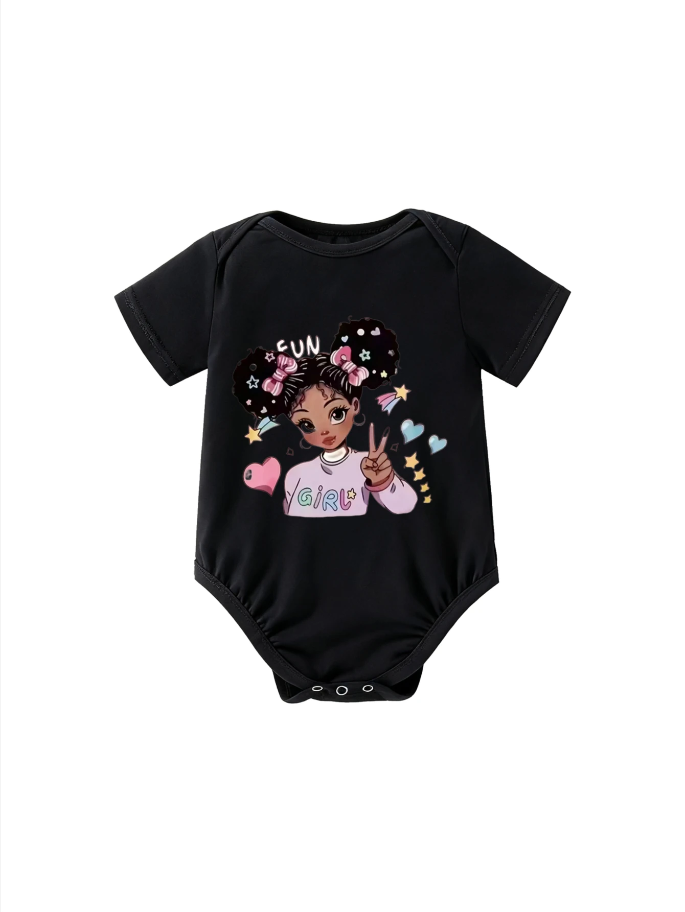 

Children's Bodysuit Round Neck FUN GIRL with Double Buns Hair Style Graphic Unisex For Boys Girls Ideal For Cute Photos