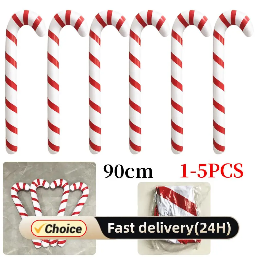 1-5PCS Inflatable Christmas Candy Canes Stick 90CM Giant Xmas Santa Canes Walking Stick Balloon 2023 New Year Party Decoration
