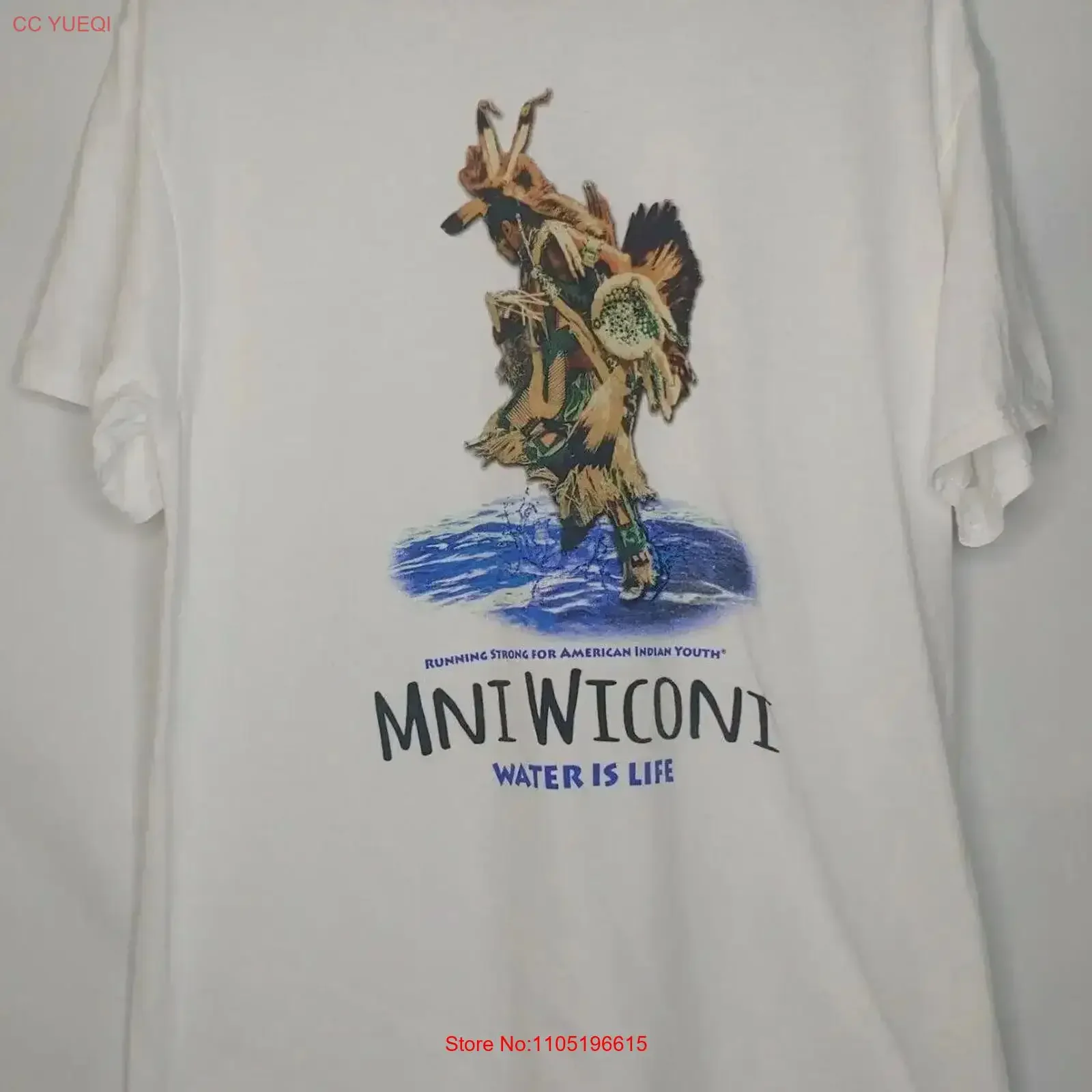 

Mni Wiconi Water Is Life Мужская футболка L для бега Strong American Native White винтажная стираная универсальная дизайнерская одежда модная