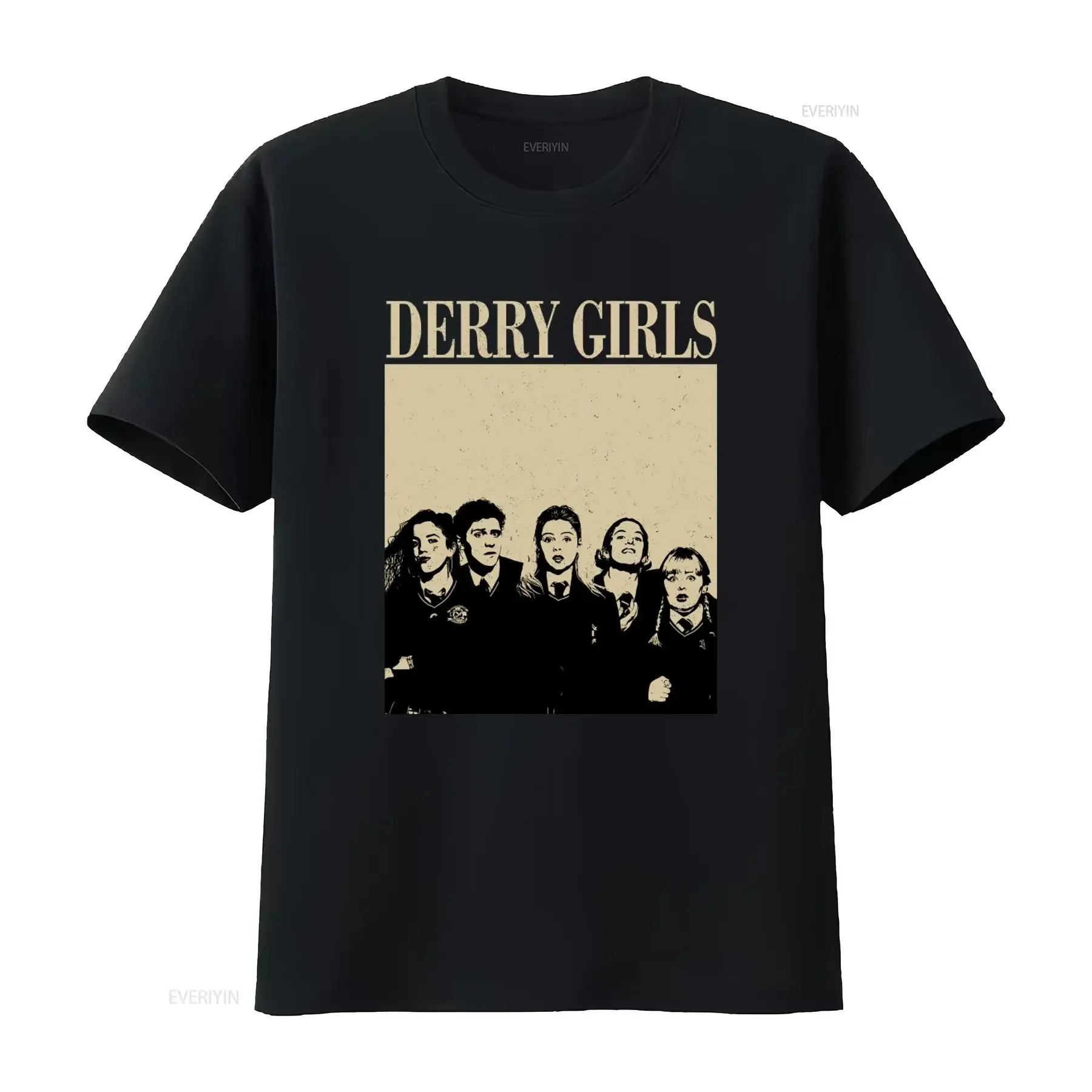 Футболка Derry Girls в стиле ретро, винтажная, в стиле середины века, с эффектом потертости, мягкая, модная, мужская, уличная одежда, слегка эластичная