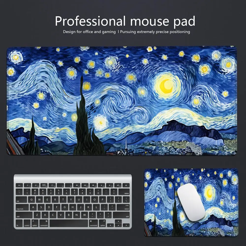 

HYBXAXC 1pc Oil Starry Night Desk Mat Gaming Mouse Pad Oil painting Rug with Non-slip Rubber Base Washable for PC Games