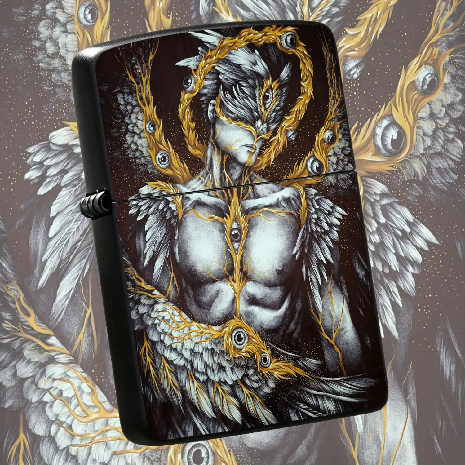 Surreal All-Seeing Eye Seraph Art Lighter, Dark Aesthetic Winged Angel Totem Portable Igniter, Full-Scene Usable Unique Decorative Piece, Creative Exquisite Gift For Art Lovers Daily Carrying Use A Humorous And Interesting Lighter