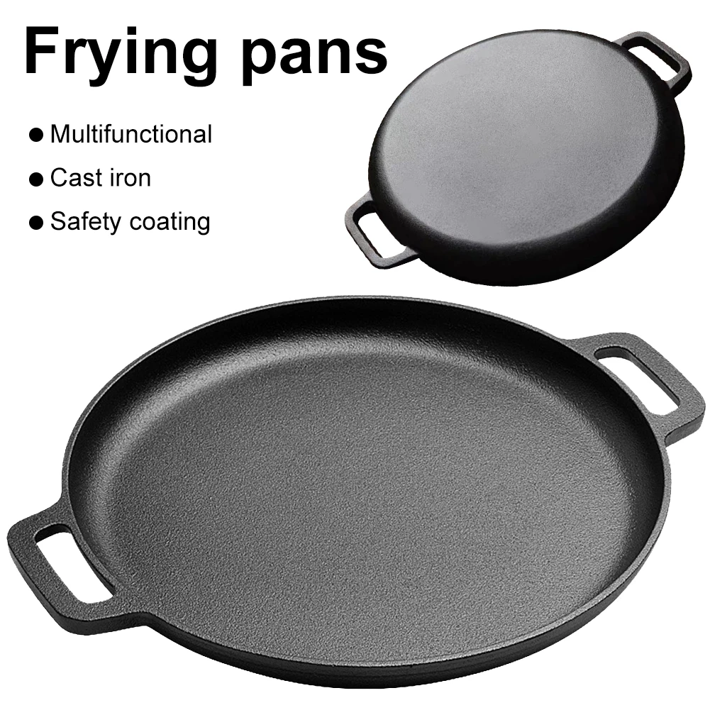 

30cm Cast Iron Pancake Pizza Pan with Dual Handles Steak Pork Chicken Cooking Pot Kitchen Outdoor BBQ Grill Cookware Fry Pan