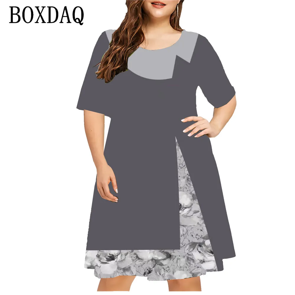 Vestido con estampado 3D de lunares falsos para mujer, ropa holgada de manga corta a la moda, talla grande, informal, cuello redondo, 6XL, 2024