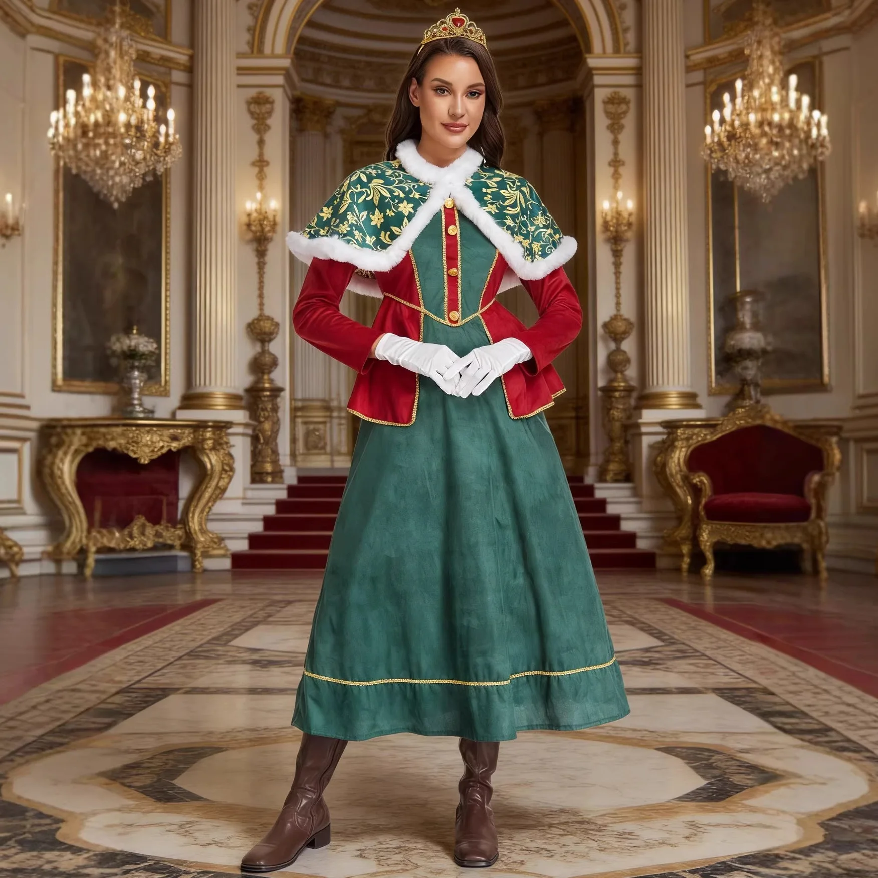 

SXL Medieval Queen Costume Halloween COS Vintage Queen Stage Performance Outfit Women's Traditional Ethnic Stage Costume