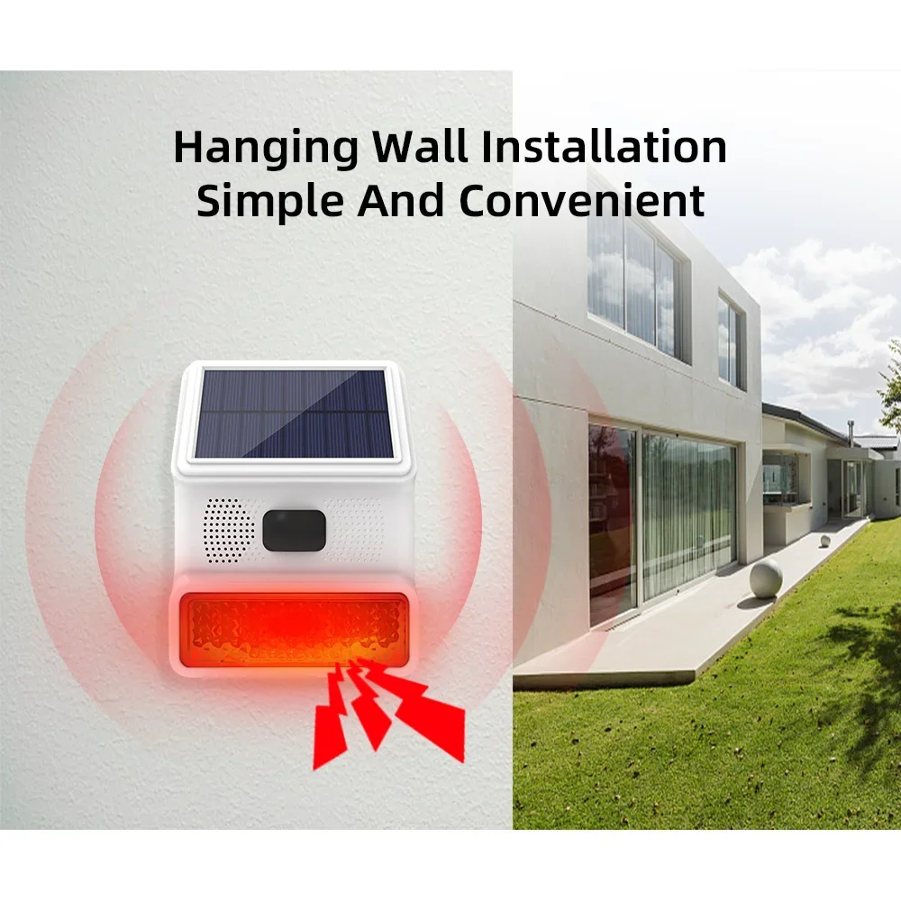 Allarme flash con luce sonora solare Tromba esterna wireless 433MHZ per sistema di allarme di sicurezza domestica Wifi GSM - Avviso di sicurezza