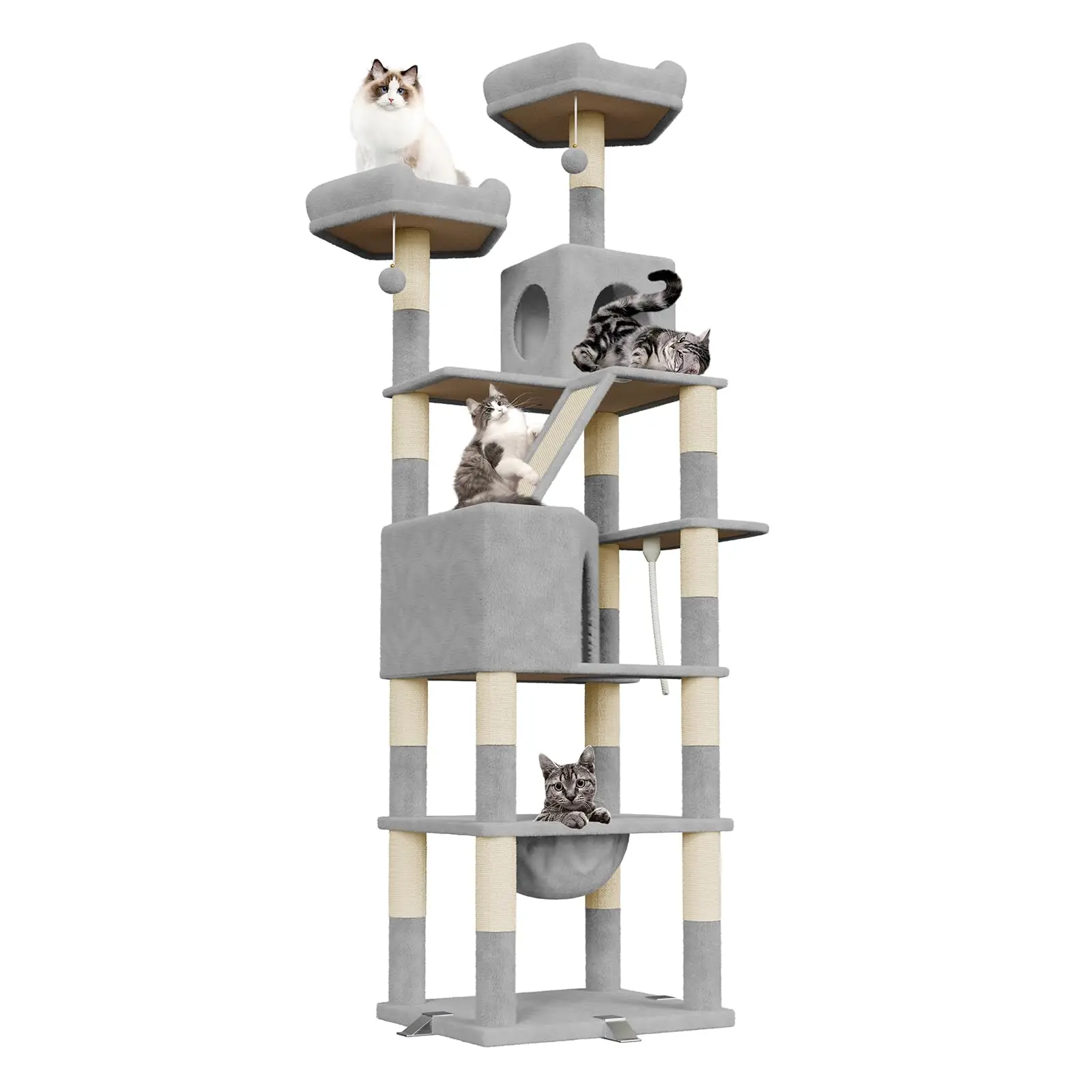 Oak & Tea XXL Krabpaal 208 cm krabpaal met huishangmat en krabplank Topping Safe voor grote katten - afbeelding 1