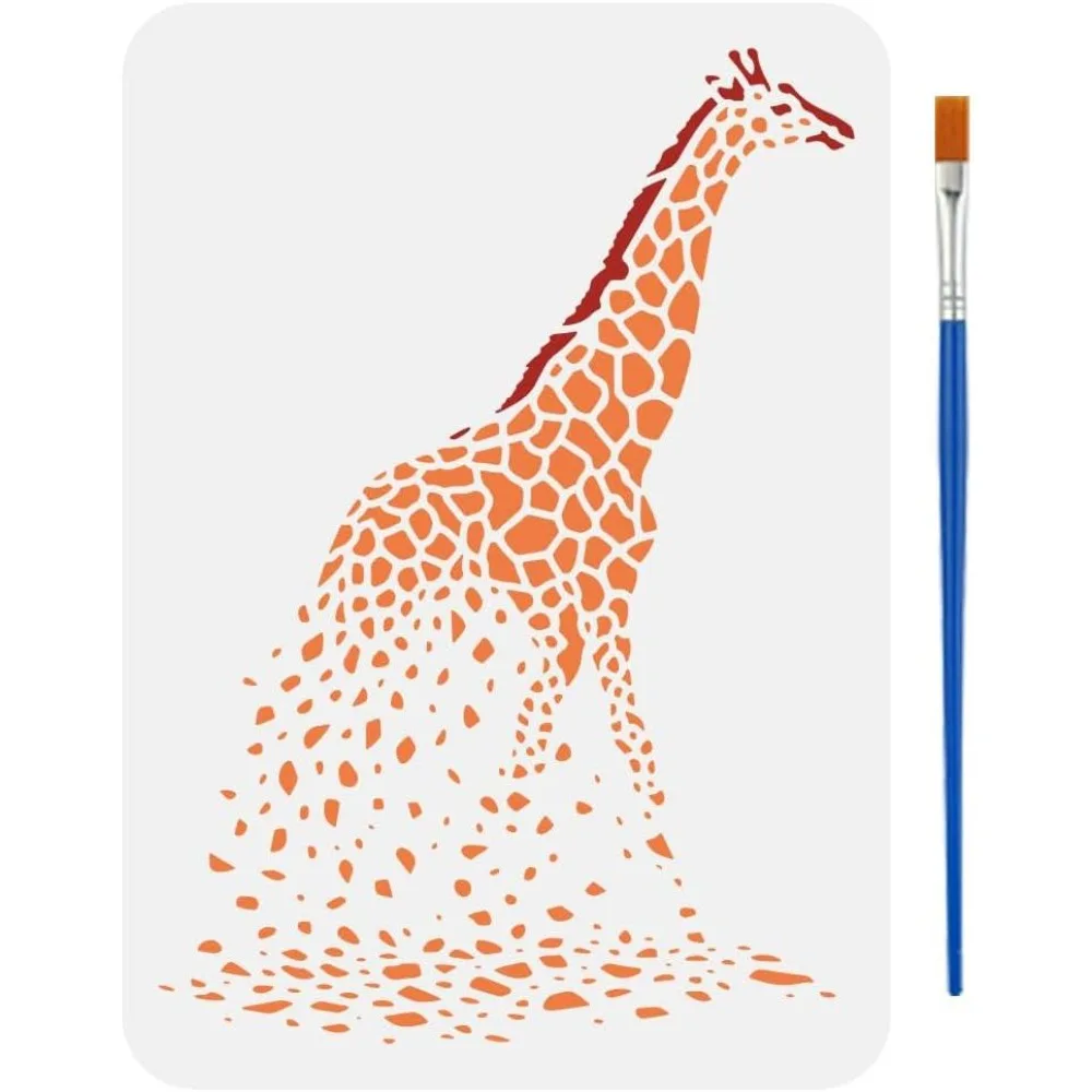 Dispersing Giraffe Stencils with a Brush 11.7x8.3Inch Giraffe Fragments Painting Stencils PET Animal Themes PET Template