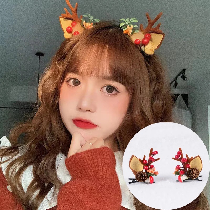 

Рождественская заколка с рогами, посуда для волос, новогодние заколки для волос для девочек, женские вечерние украшения, аксессуары, рождественские заколки для волос, заколки для волос с оленьими ушками