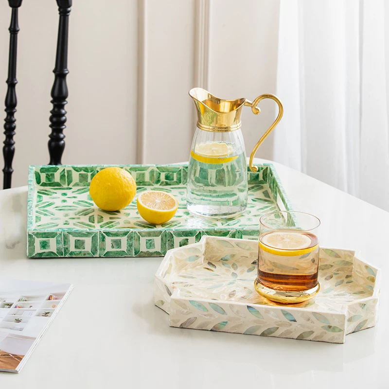 Luxury White Shell Decorative Tray Nordic Style Elegant Home Accessory Living Room Tea Table Storage Plate Serving Dish