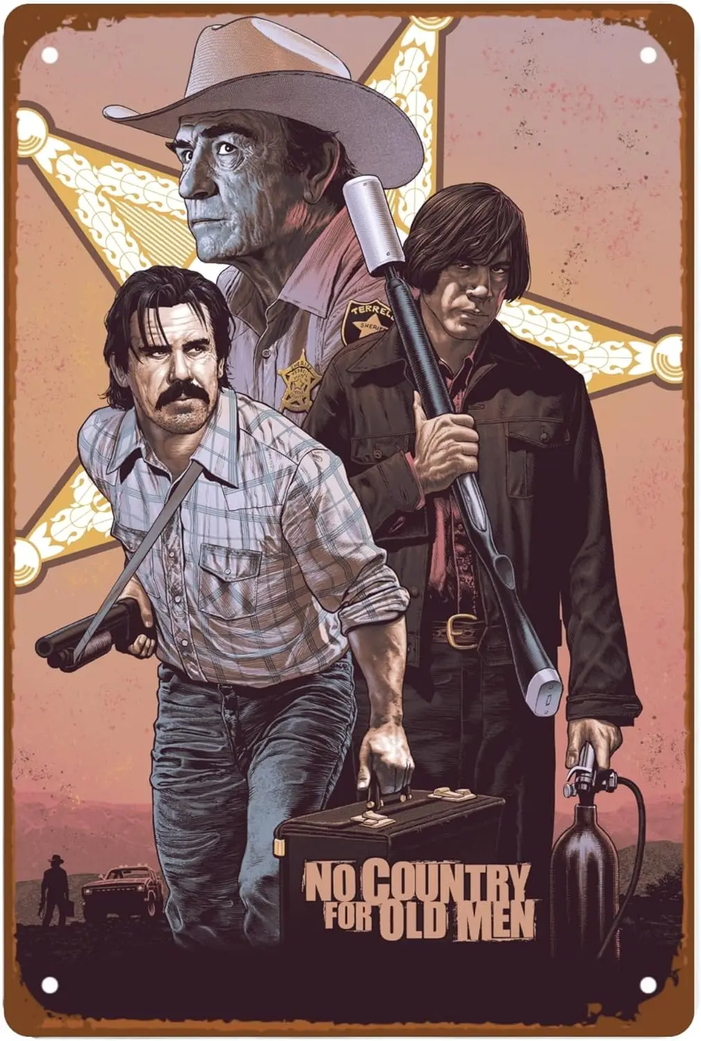 No Country For Old Men Film Retro Metal Wall Tin Sign Classic Action Movie Man Cave Decor Retro Gift Vintage Decorations Fight P