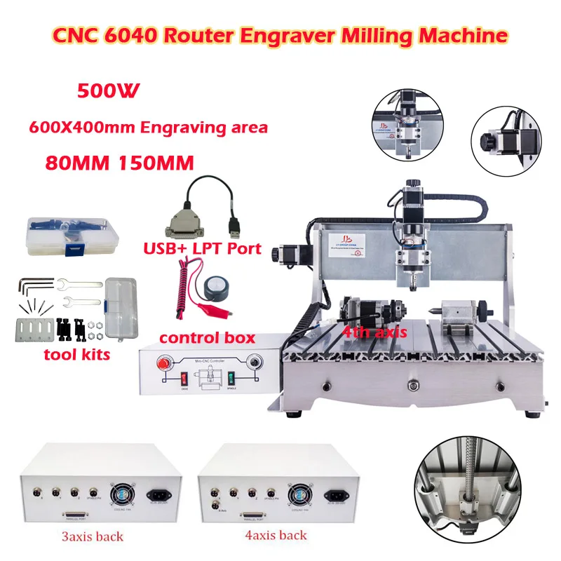 

LY 6040 Mini CNC Wood Router Machine 500W USB Parallel Port 2 in 1 Frame Gantry Heighten for Metal Engraving Woodworling