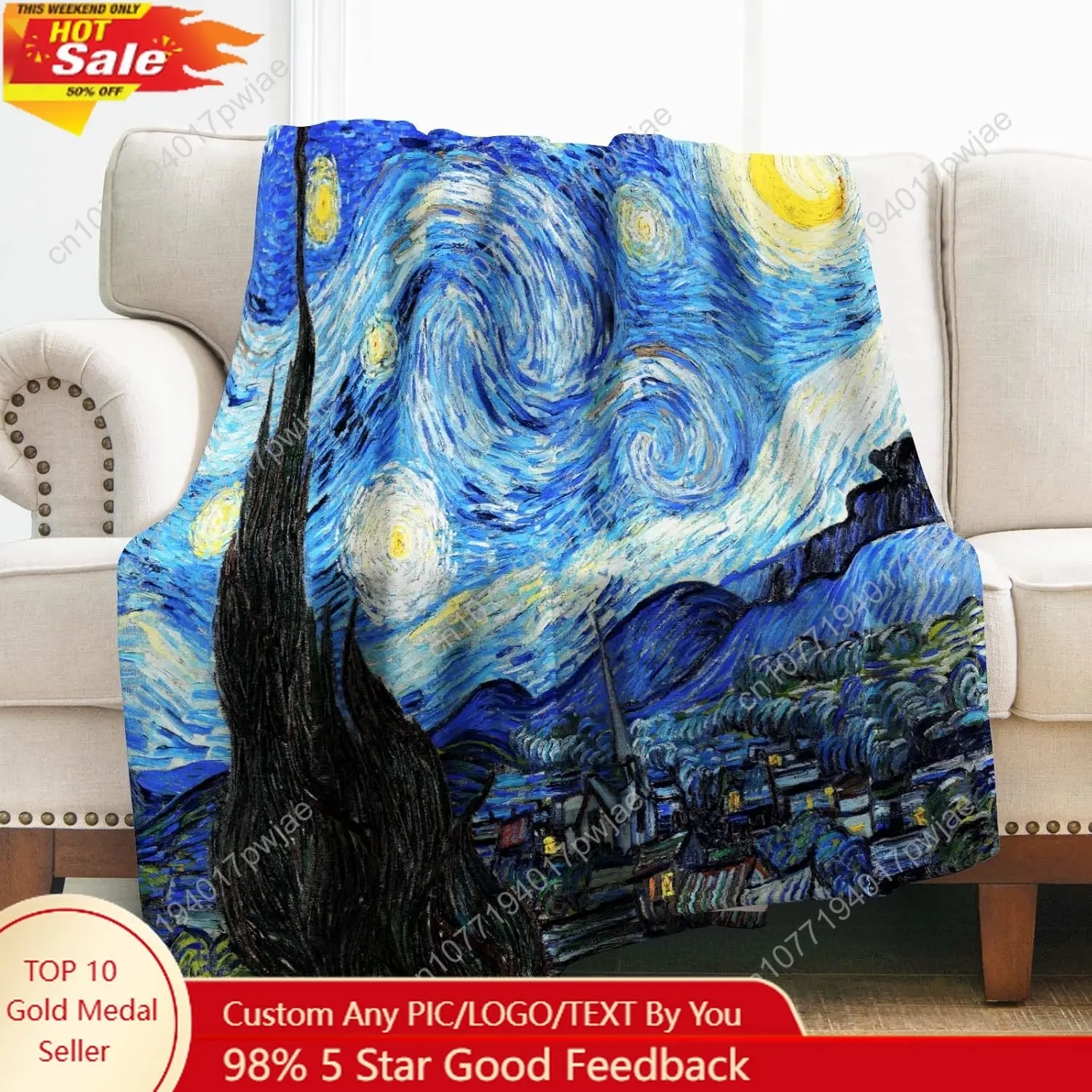 

Levens The Starry Night Throw Blanket Abstract Theme Decor for Couch Bed Sofa Travelling Camping Birthday Custom blankets