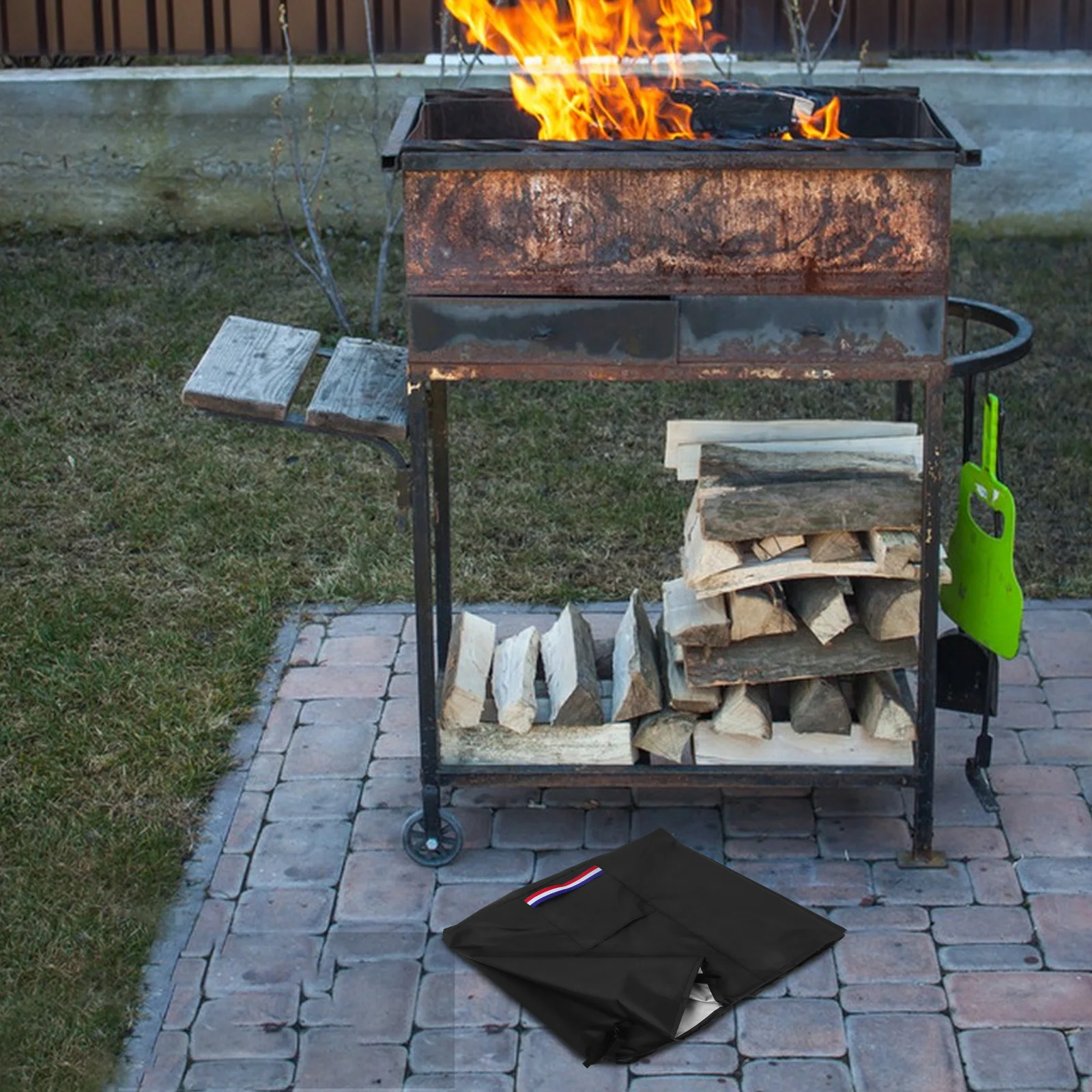 Pokrowiec na palenisko kwadratowe, wytrzymały, wodoodporny, do użytku na zewnątrz, na patio, kominek, ochrona przed promieniowaniem UV, deszczem i śniegiem, z wentylacją.