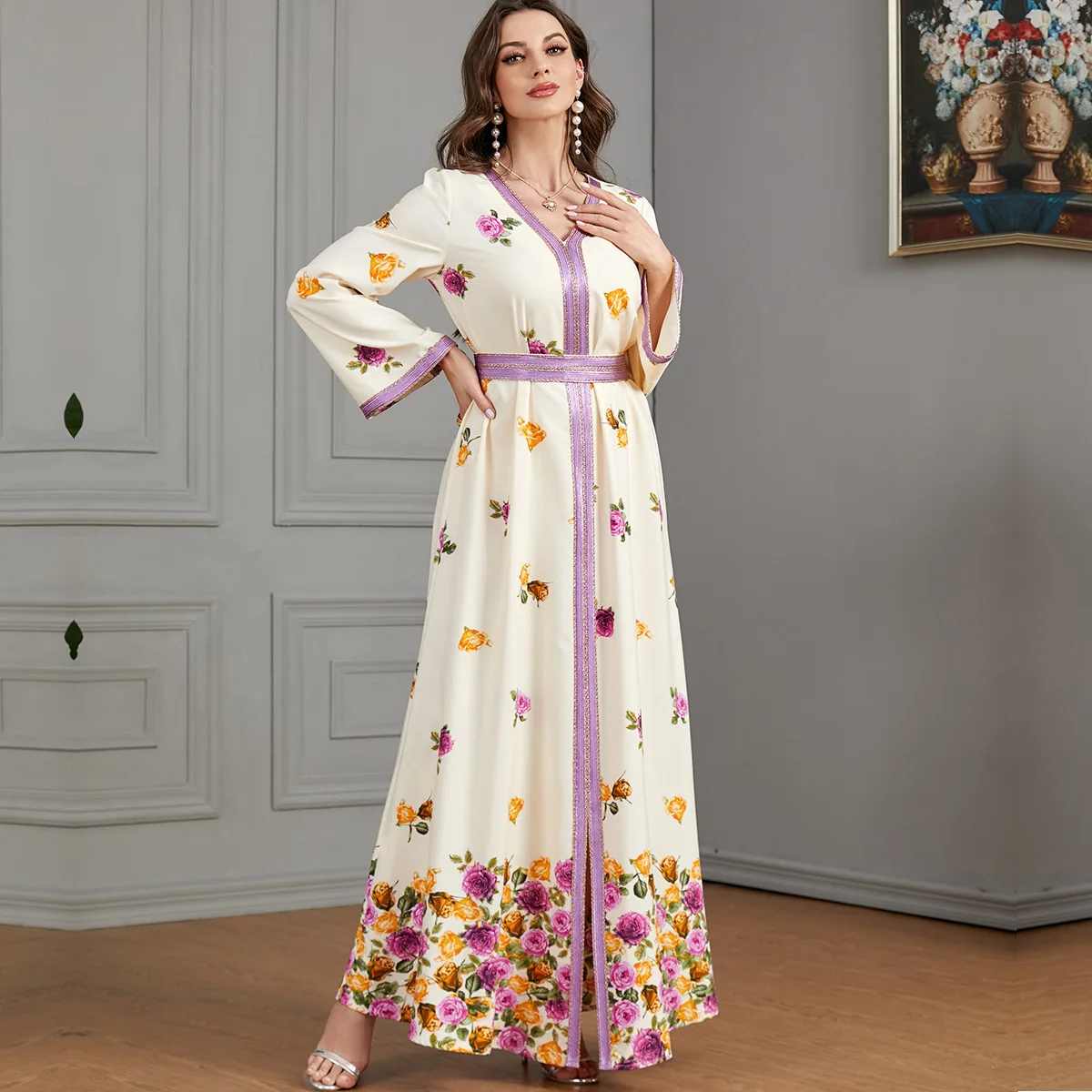 3444 Spring New Arab Clothing Flower Pattern Dress