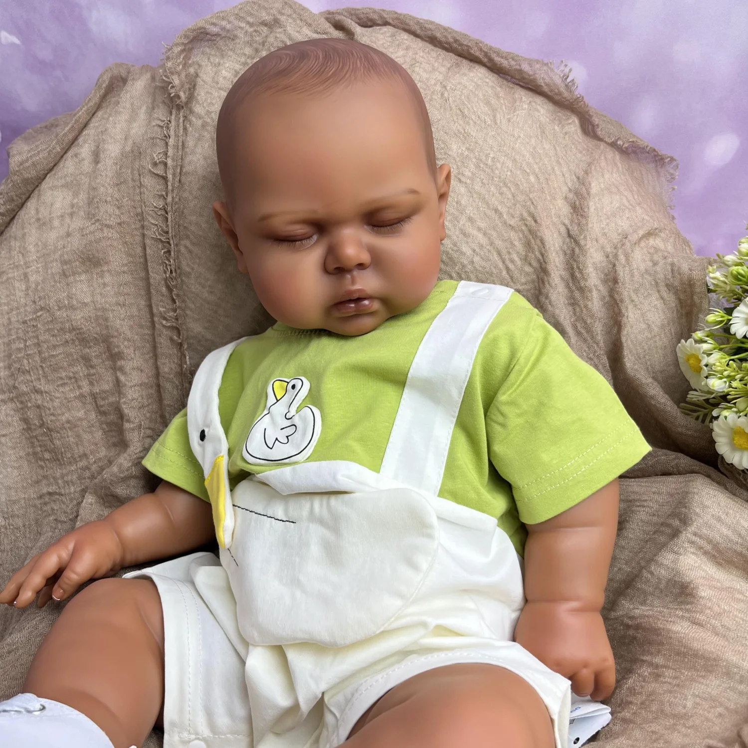 bzdoll-60cm-24inch-lifelike-reborn-baby-doll-for-girl-with-black-skin-fat-vinyl-limbs-cloth-body-asleep-play-house-birthday-gift