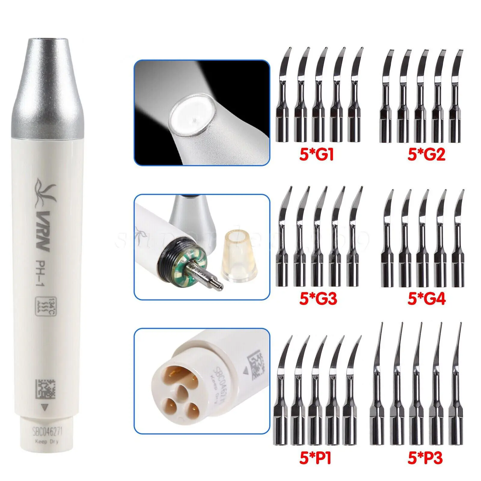 VRN Dental Ultrasonic Piezo Scaler LED Detachable Handpiece PH-1/ 5PCS Tips for EMS Woodpecker