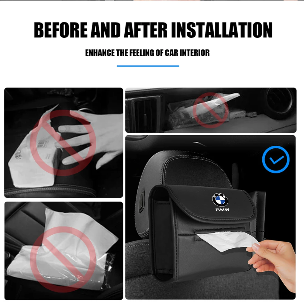 PU Leather Car Tissue Box Paper Towel Bag Hanging Storage Accessories For BMW M E46 Performance E90 E60 F30 E39 F10 E87  Serie 1