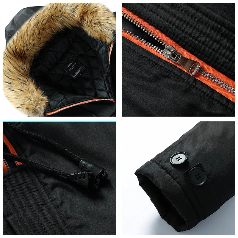 Parka de talla grande para hombre, abrigo cálido y grueso con capucha a prueba de viento, Parka informal clásica a la moda con cuello de piel,