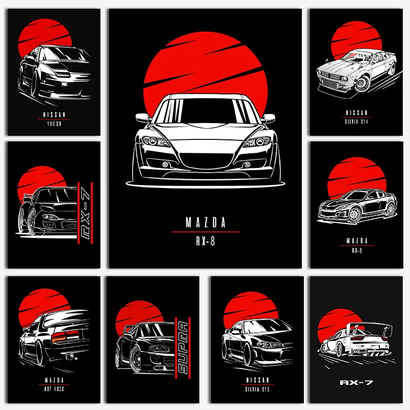 Póster de coche japonés Nissan 240Z Mazda RX7 JDM, imágenes artísticas de pared e lienzo impreso, pintura de pared para decoración moderna para sala de estar