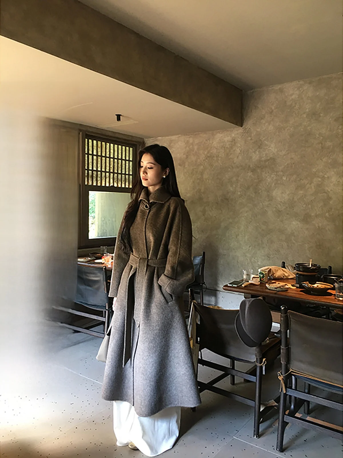 

Iceollo Woolen Double-Faced Tweed Coat Women's Long Sle Faionable Commute Thiened Autumn Winter Outerwear