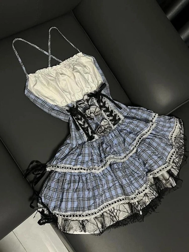 Gothic Y2k Lolita Schleife Kawaii Damen Spitze Rüschen Schulterfrei Einteiliges Kleid Elegante Abendparty Vintage 2025, japanische Mode