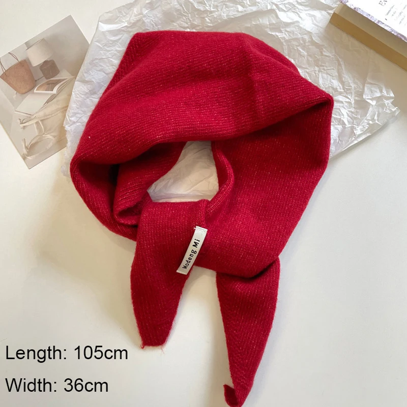 อังกฤษสไตล์เกาหลีขนสัตว์ถักผ้าพันคอสามเหลี่ยมผู้หญิง Headscarf ถักผ้าพันคอ Multi-Functional WARM ถักผ้าพันคอ