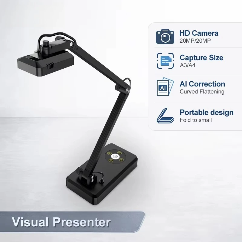 4K Digital Vision Presenter Portable Document Camera Scanner with OCR | A3/A4 Document and Book Scanner for iOS OS, Library Use