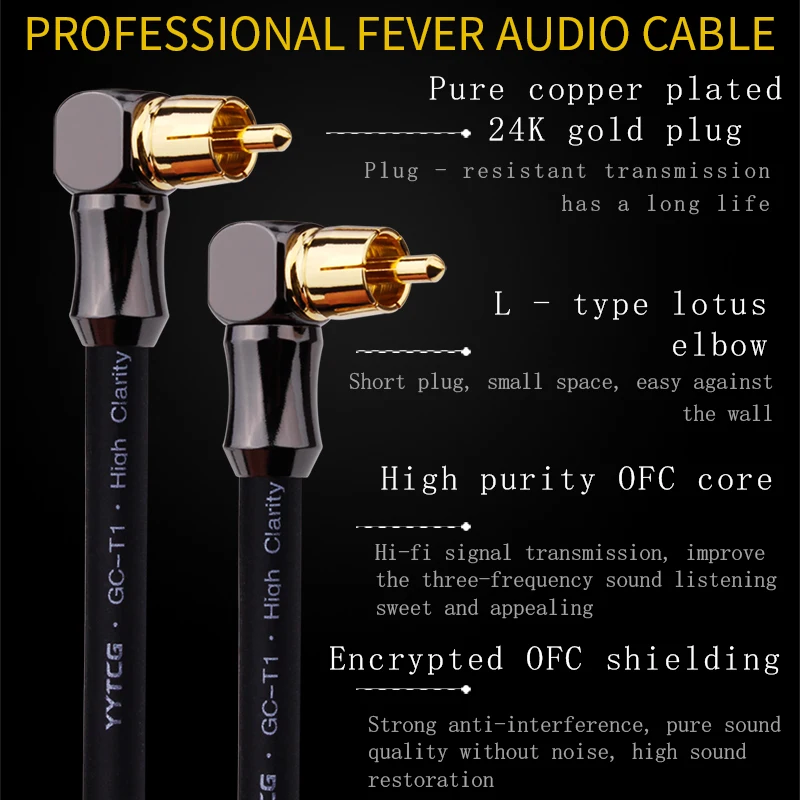 OFC HIFI 90 Degree Elbow RCA to Male Audio Cable Gold Plated Plugs Right Angled Extension RCA Audio Cable for Home Theater DVD