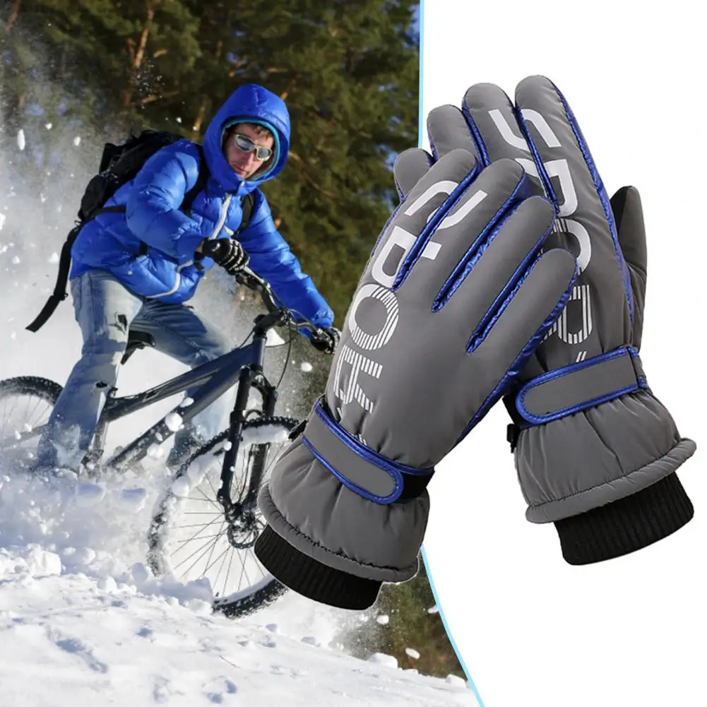 Guantes de esquí resistentes al viento, guantes de esquí con estampado de letras gruesas, útiles para deportes al aire libre de invierno, 1 par