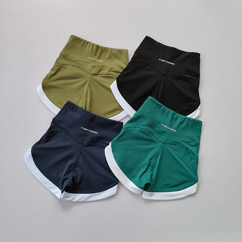 Hochgeschnittene Kontrast-Sportshorts für Damen-Fitness im Sommer, Rote Yoga-Dreiteiler-Hose, Atmungsaktiv und Lässig Tragbar – Detail 11