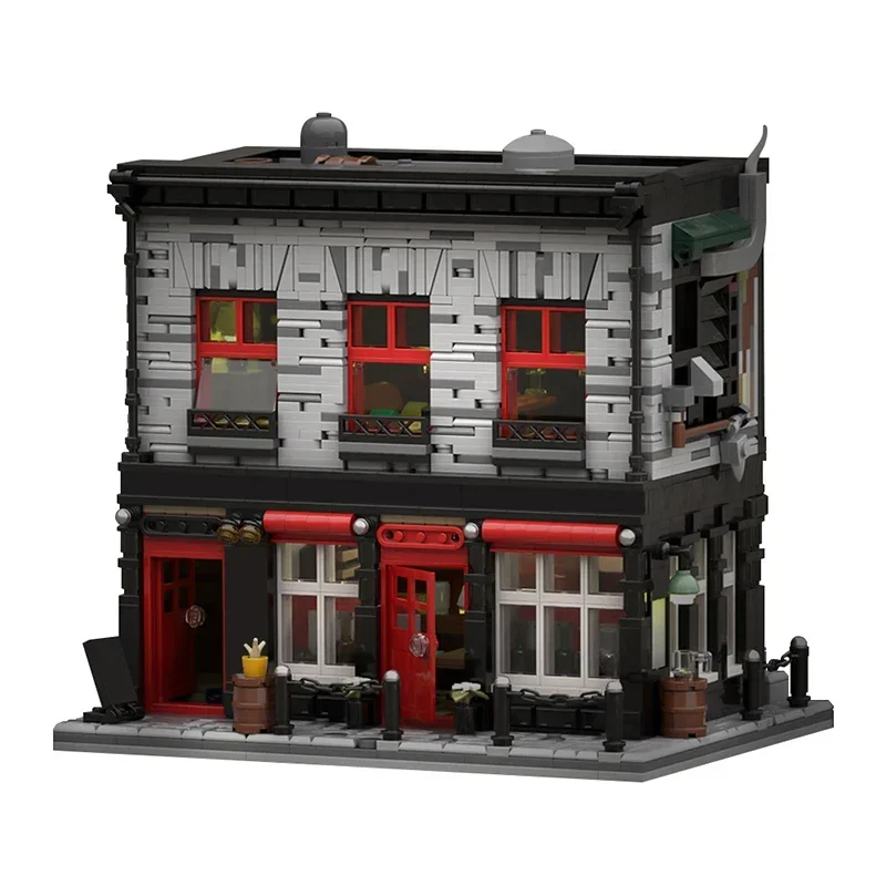 MOC- 192396   Film classico Architettura Street View Pub Modello Vampiri Casa da pub Set di blocchi di costruzione Fai da te Puzzle per bambini Giocattoli regalo