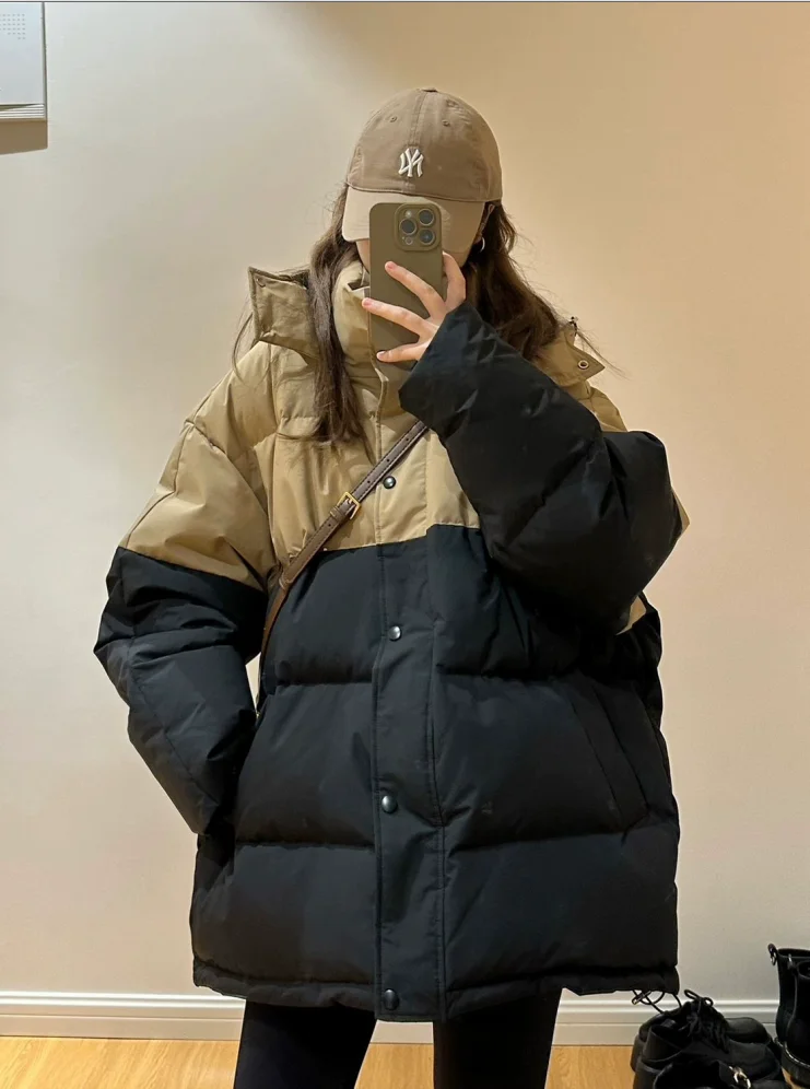 2024 Winter Oversize Short Parkas Women Thick Down Cotton Padded Coat Female Fashion Casual Loose Hooded Jacket Overcoat Womens