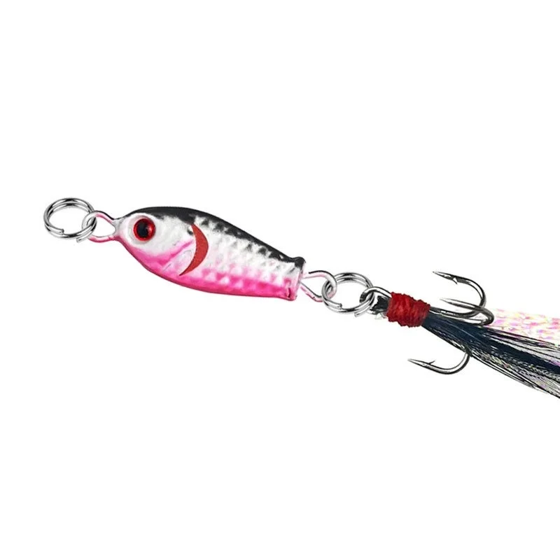 

1Pc Metal Casting Lead Bait Jig Spinning Sequins Fishing Lures 3cm 4.5g with Feather BKK Hook for Sea Bass Saltwater Tackle