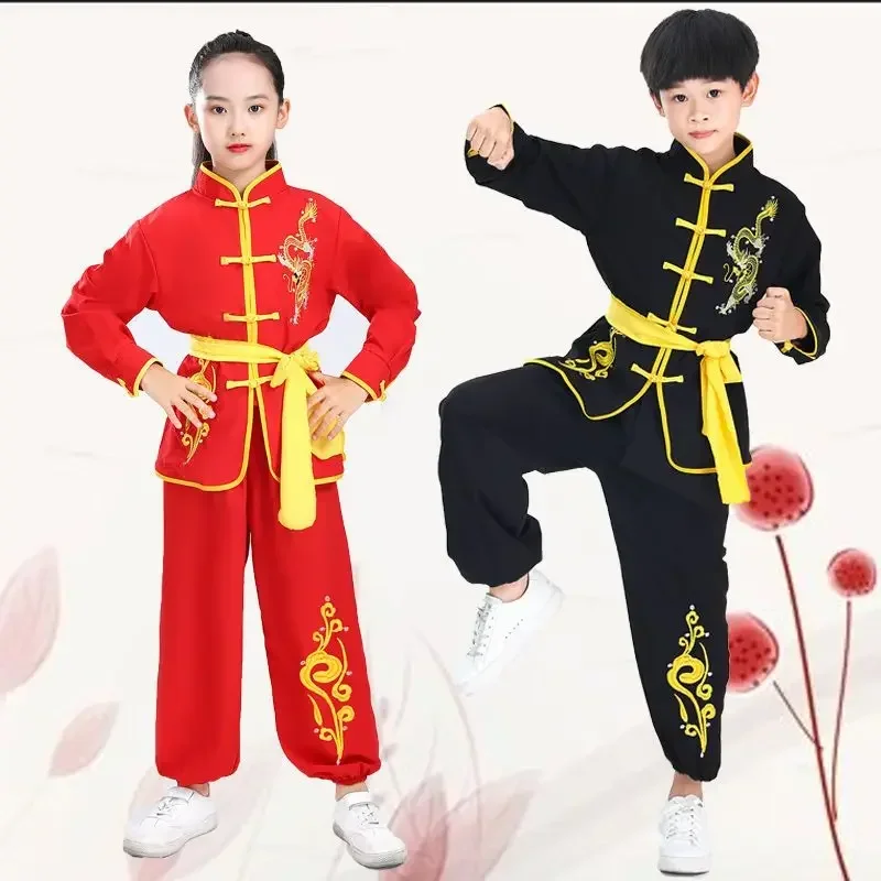 Uniforme d'arts martiaux pour enfants, uniforme de kung fu de style chinois, broderie, entraînement de wushu, performance trempée, 2024