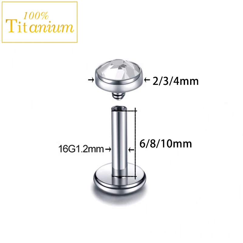 G23 التيتانيوم شقة الزركون Labret مسمار الشفاه خواتم الأذن الزنمة الغضروف اللولب أقراط لولبة داخلية موضة هيئة ثقب المجوهرات