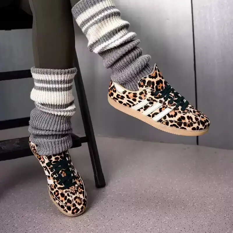 Adidas Women's Shoes 2026 Spring New Low-Top Casual Shoes Classic Leopard Print Sneakers Skate Shoes KI6674