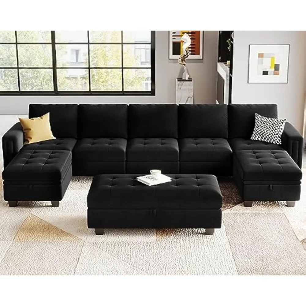 

Modular Sectional Sofa Set Velvet U Shaped Sofa Set with Reversible Wide Chaise Convertible Corner Sectional Sofa Couch Set