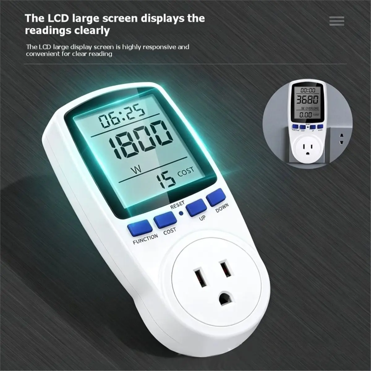 Digital Power Wattmeter Socket KWh Meter Electricity Usage Monitor Wattage Voltage Analyzer Power Meter US Plug